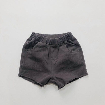 ハーフパンツ・ショートパンツ dark grey / 12M/80cm キッズ シンプル ベーシック 切りっぱなし ルーズ サマー ショートパンツ 6カラー ユニセックス