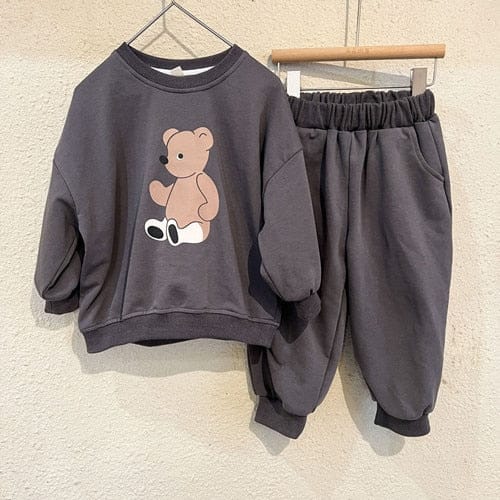 長袖セットアップ dark grey / 80cm キッズ スウェット セットアップ くま ベア プリント 長袖 トレーナー パンツ ユニセックス
