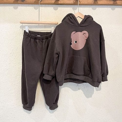 長袖セットアップ dark grey / 80cm キッズ スウェット セットアップ くま ベア フーディ パーカー パンツ ユニセックス