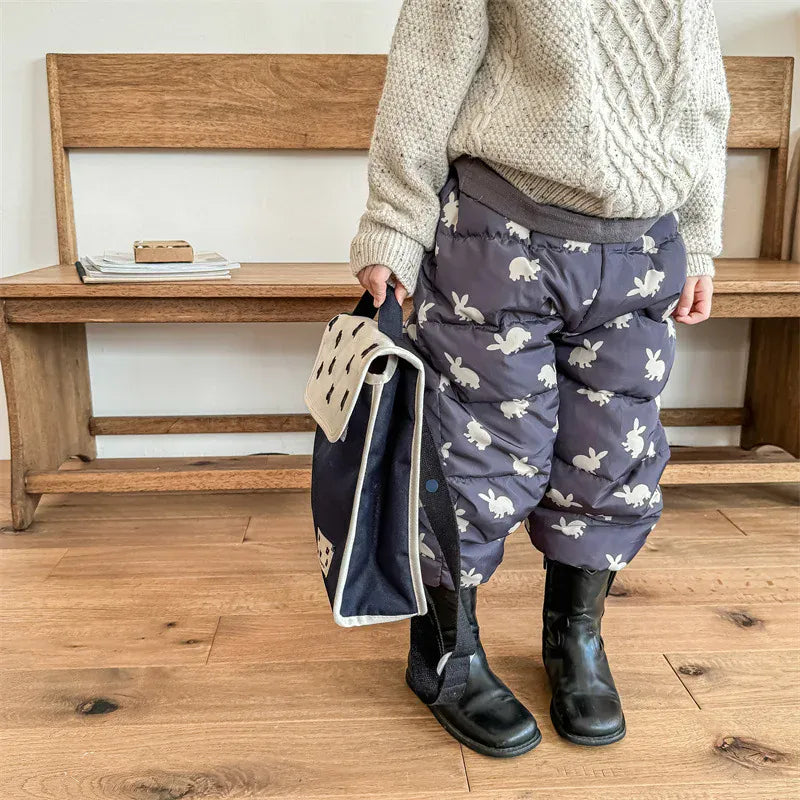 ロングパンツ・スウェットパンツ dark grey / 80cm キッズパンツ キルティングアウターパンツ 防寒パンツ バニー うさぎプリント 2カラー ユニセックス 男の子 女の子 子供服