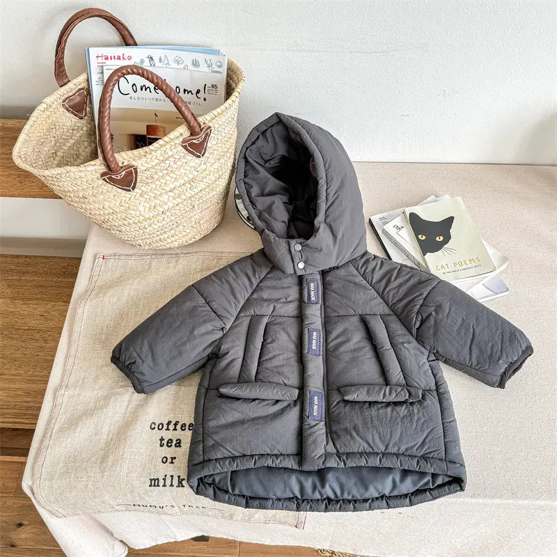 ショートコート・ジャケット・ジャンパー dark grey / 80cm キッズアウター フード付き中綿ダウンジャケット フーディコート 2カラー ユニセックス 男の子 女の子 子供服