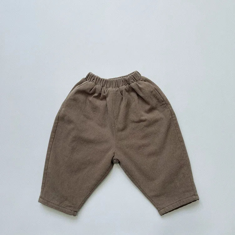 ロングパンツ・スウェットパンツ Dark khaki / 80cm / 取り寄せ（7〜21日） キッズパンツ 裏ファーフリース ルーズパンツ シンプル ベーシック 無地 3カラー ボーイズ 男の子 子供服