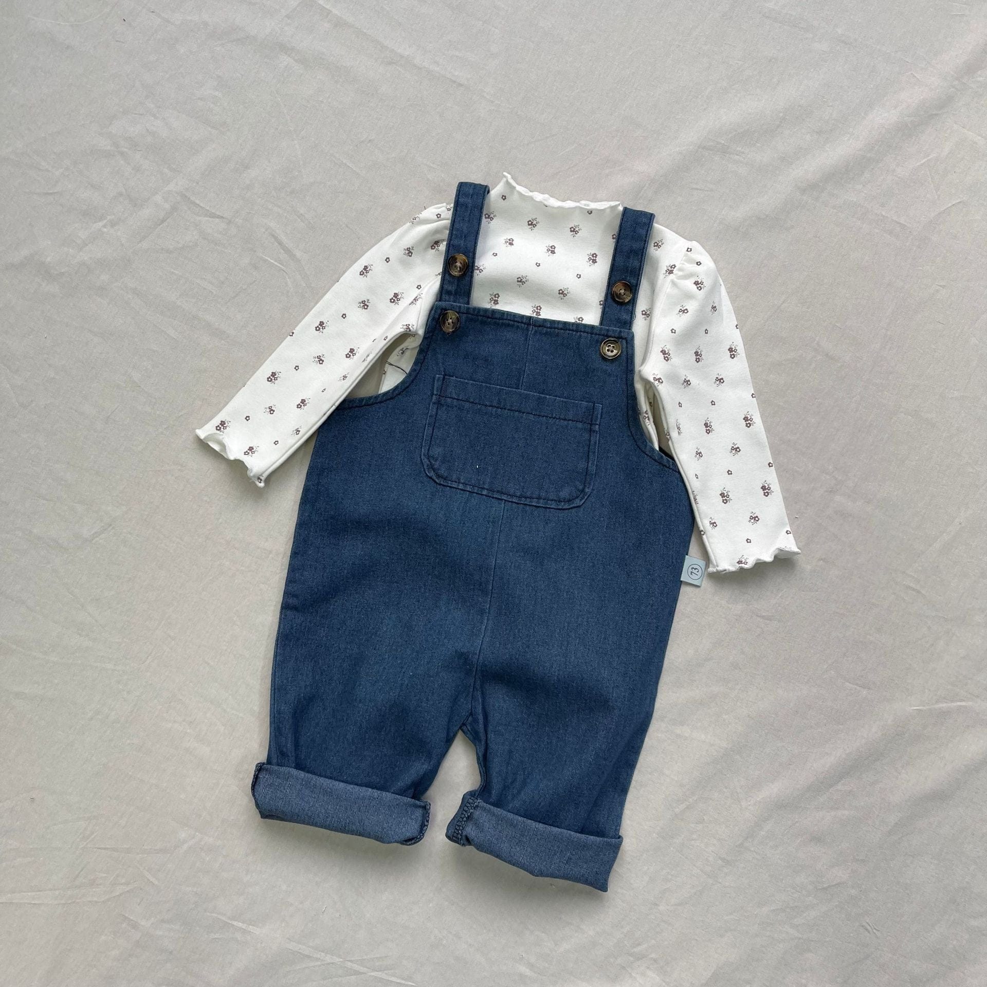 オーバーオール Denim Blue / 73cm ベビーオーバーオール デニム/フラワープリント/無地サスペンダーサロペットパンツ【mh0009109】