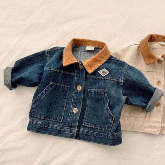 ショートコート・ジャケット・ジャンパー Denim Blue / 73cm バイカラー襟付き長袖デニムジャケット コットンジャケット【mh0011017】