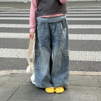 デニムパンツ Denim Blue / 90cm カーゴポケットワイドルーズデニムパンツジーンズ【mh0010590】