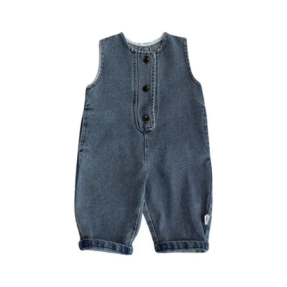 長袖セットアップ denim romper / 6M  66CM ベビートップス/ジャンプスーツ ボーダー長袖シンプルTシャツ/デニムノースリーブつなぎジャンプスーツ【mh0008605】