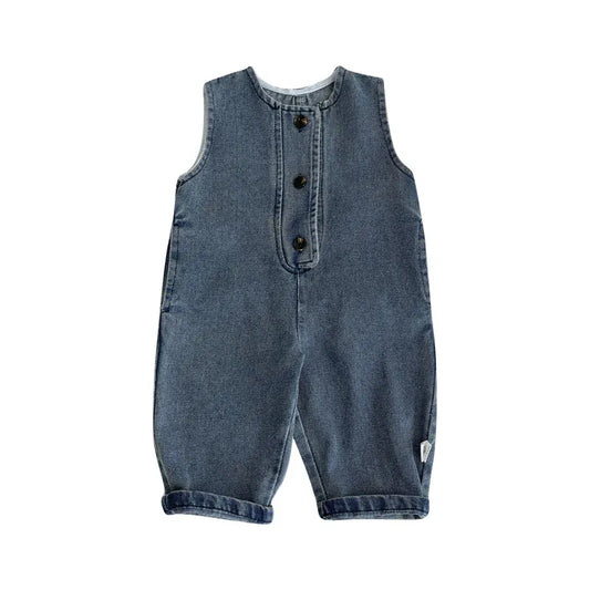 長袖セットアップ denim romper / 6M  66CM ベビートップス/ジャンプスーツ ボーダー長袖シンプルTシャツ/デニムノースリーブつなぎジャンプスーツ【mh0008605】