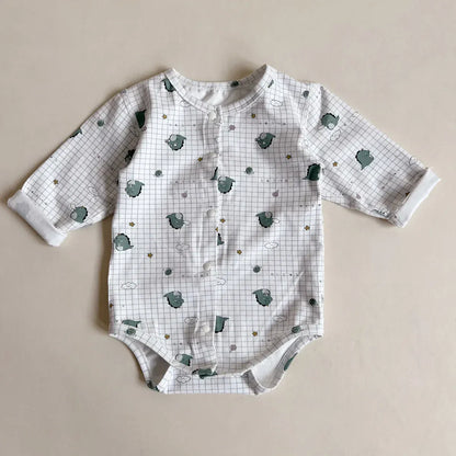 長袖ロンパース dinosaur / 6M  66CM ベビーロンパース プリント柄フロントボタン長袖ボディスーツ 3カラー【mh0006786】