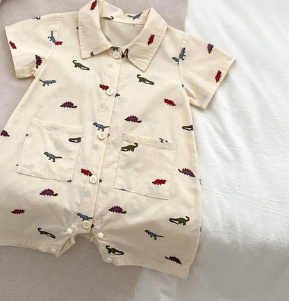 半袖ジャンプスーツ dinosaur / 6M  66CM ベビージャンプスーツ 半袖つなぎ 恐竜ダイナソー/星スタープリント【mh0006312】