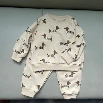 長袖セットアップ dog / 9M  73CM ベビーセットアップ 2点セット ムーン月/犬ドッグプリント長袖スウェットシャツ+ロングスウェットパンツ【mh0008330】