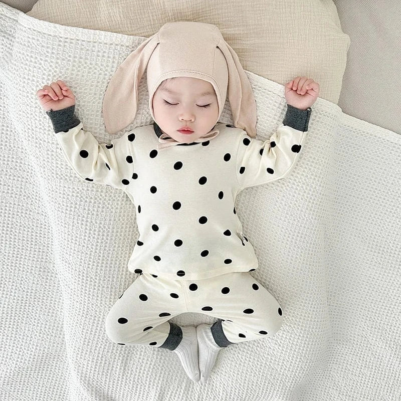 長袖パジャマ Dot / 0-6M 66cm ベビーパジャマセット ドット水玉プリント長袖Tシャツ+ハイウエストパンツ【mh0007757】