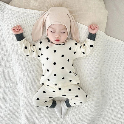 長袖パジャマ Dot / 0-6M 66cm ベビーパジャマセット ドット水玉プリント長袖Tシャツ+ハイウエストパンツ【mh0007757】