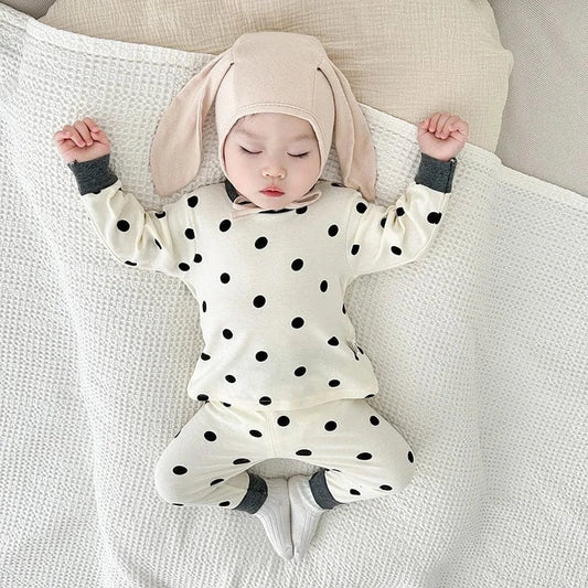長袖パジャマ Dot / 0-6M 66cm ベビーパジャマセット ドット水玉プリント長袖Tシャツ+ハイウエストパンツ【mh0007757】