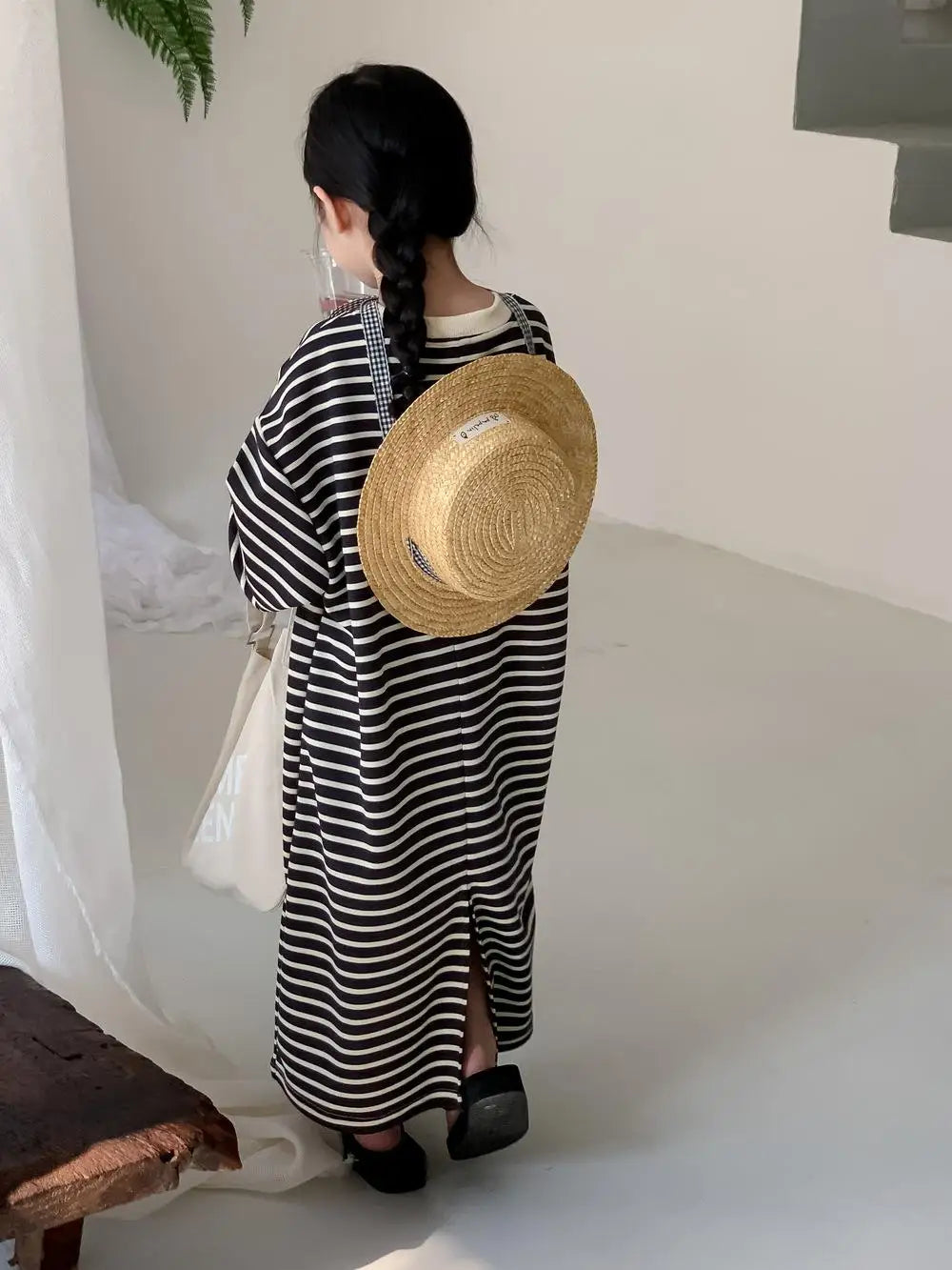 長袖セットアップ dress / 2T  90cm キッズセットアップ 2点セット ボーダー柄 スウェットシャツ ロングパンツ スウェットワンピース リンクコーデ 兄弟 姉妹 お揃いコーデ