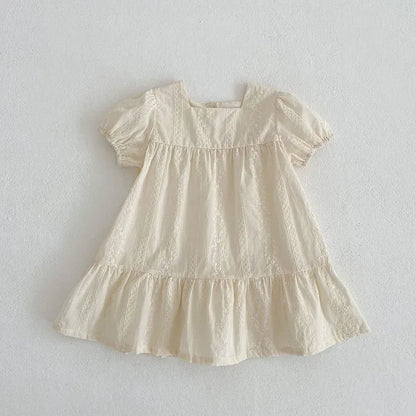 半袖ロンパース dress / 66cm ☺︎ ベビーロンパース/キッズワンピース 半袖パフスリーブ レースフラワー花柄刺繍 リンクコーデ 姉妹 お揃いコーデ