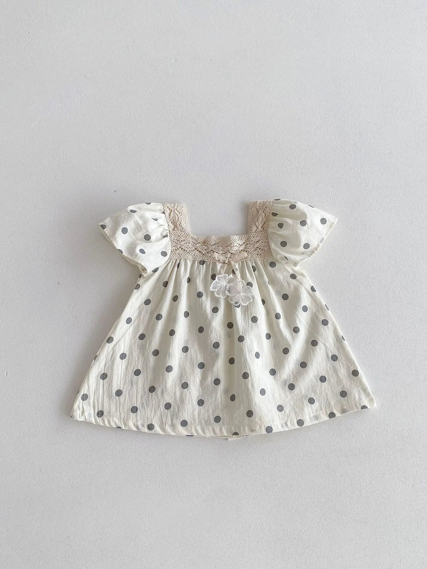 半袖ロンパース dress / 66cm 0-6m ベビーロンパース/キッズワンピース 半袖 レース 水玉ドットプリント リンクコーデ 姉妹 お揃いコーデ【mh0005258】