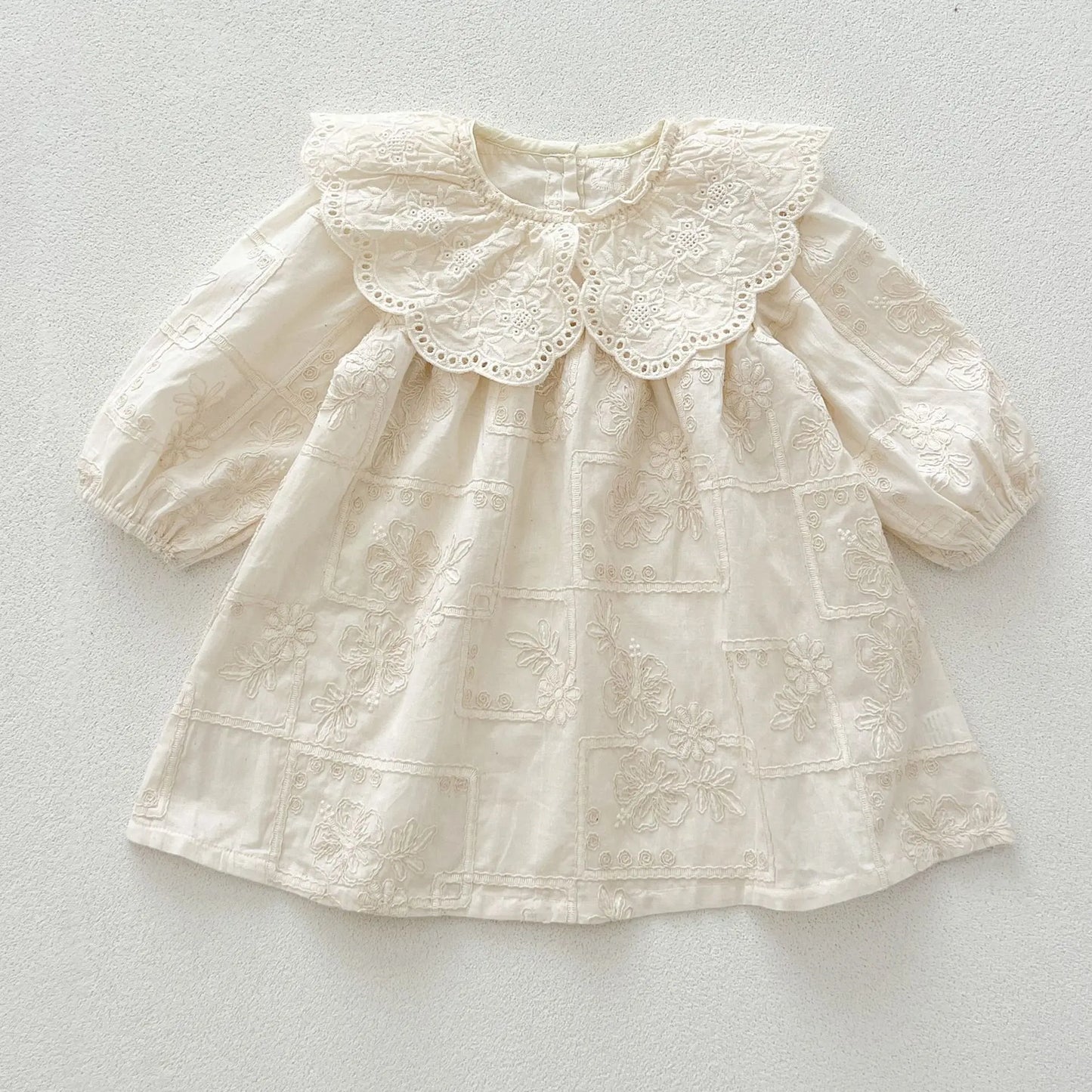 長袖ロンパース dress / 73cm ベビーロンパース/キッズワンピース レース刺繍襟長袖ボディスーツ/ワンピース リンクコーデ 姉妹 お揃いコーデ【mh0007188】