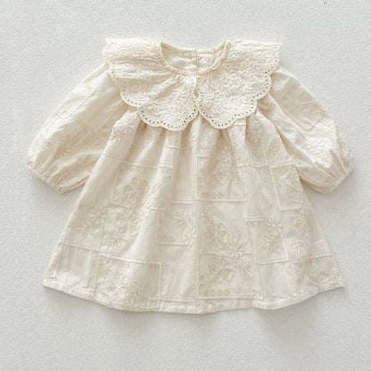 長袖ロンパース dress / 73cm ベビーロンパース/キッズワンピース レース刺繍襟長袖ボディスーツ/ワンピース リンクコーデ 姉妹 お揃いコーデ【mh0007188】