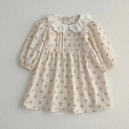 長袖ロンパース dress / 90cm 1-2y ベビーロンパース/キッズワンピース レースフリル襟ピンタックフラワープリント長袖ボディスーツ/ワンピース リンクコーデ 姉妹 お揃いコーデ【mh0007418】