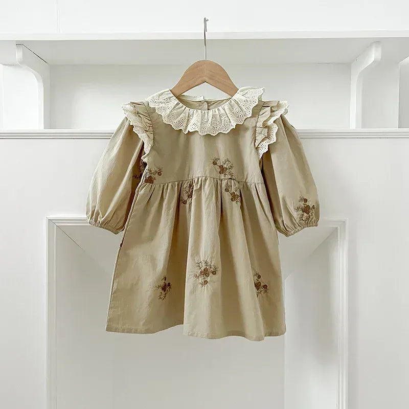 長袖ロンパース dress / 90cm 1-2y ベビーロンパース/キッズワンピース レースラッフル襟ショルダーフリルフラワープリント長袖ボディスーツ/ワンピース リンクコーデ 姉妹 お揃いコーデ【mh0007420】