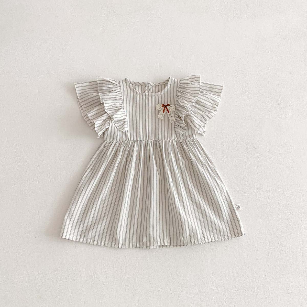 半袖セットアップ dress / 90cm ストライプフリル半袖ワンピース/半袖シャツ+ショートパンツセット リンクコーデ【mh0010341】