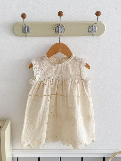 ノースリーブワンピース dress / 9M 73cm ベビーロンパース/キッズワンピース ノースリーブ レース フリル リンクコーデ 姉妹 お揃いコーデ ベージュ【mh0005827】