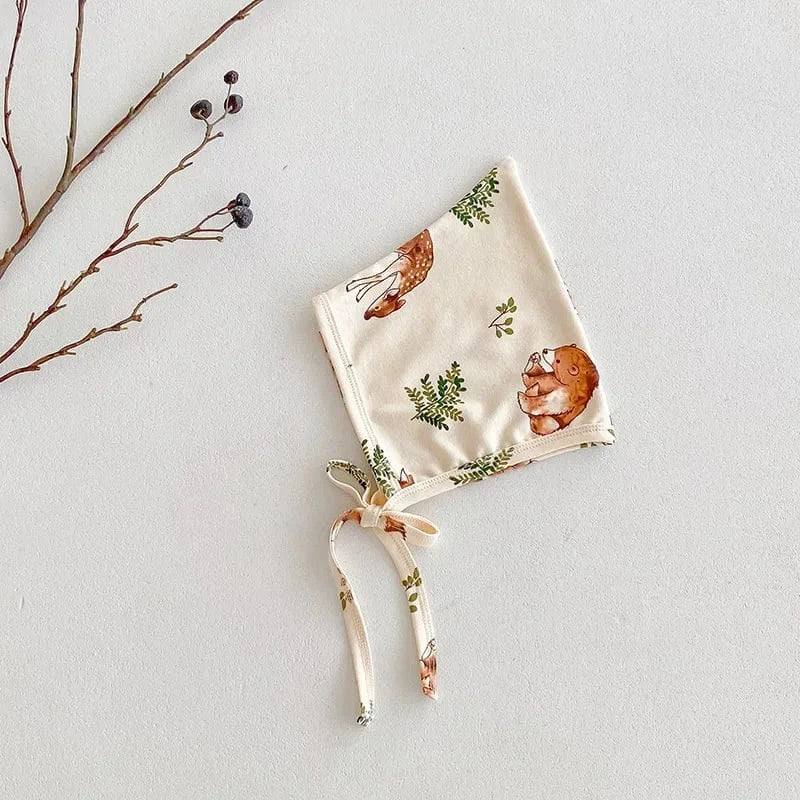 ロンパースセットアップ DZ42111-F hat / One Size ベビーロンパース/パンツ/ボンネット フォレストアニマルプリント長袖ボディスーツ/ロングパンツ/帽子 4デザイン【mh0006931】