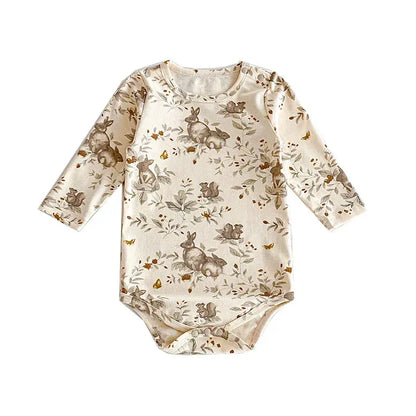 ロンパースセットアップ DZ42446 Bodysuit / 3-6M 66cm ベビーロンパース/パンツ/ボンネット フォレストアニマルプリント長袖ボディスーツ/ロングパンツ/帽子 4デザイン【mh0006931】