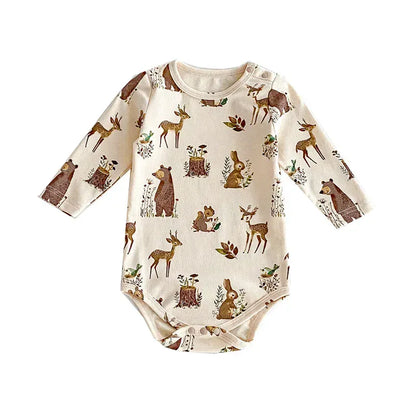 ロンパースセットアップ DZ42447 Bodysuit / 3-6M 66cm ベビーロンパース/パンツ/ボンネット フォレストアニマルプリント長袖ボディスーツ/ロングパンツ/帽子 4デザイン【mh0006931】