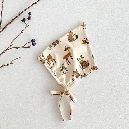 ロンパースセットアップ DZ42449-F hat / One Size ベビーロンパース/パンツ/ボンネット フォレストアニマルプリント長袖ボディスーツ/ロングパンツ/帽子 4デザイン【mh0006931】