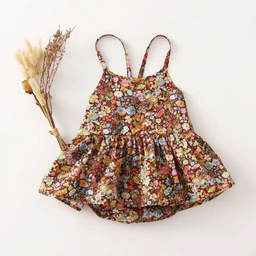 ノースリーブロンパース floral / 3-6M 66cm ベビーロンパース キャミソールスカートボディースーツ 無地/フラワー花柄プリント【mh0005749】