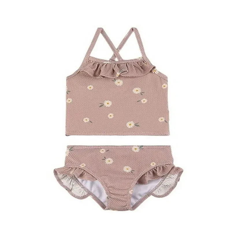 ベビー用水着 floral / 80cm キッズ水着 ガールズ ビキニ キャミソールトップス+フリルパンツ フルーツ/フラワープリント 3カラー スイムウェア【mh0005984】