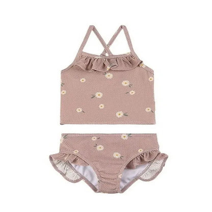 ベビー用水着 floral / 80cm キッズ水着 ガールズ ビキニ キャミソールトップス+フリルパンツ フルーツ/フラワープリント 3カラー スイムウェア【mh0005984】