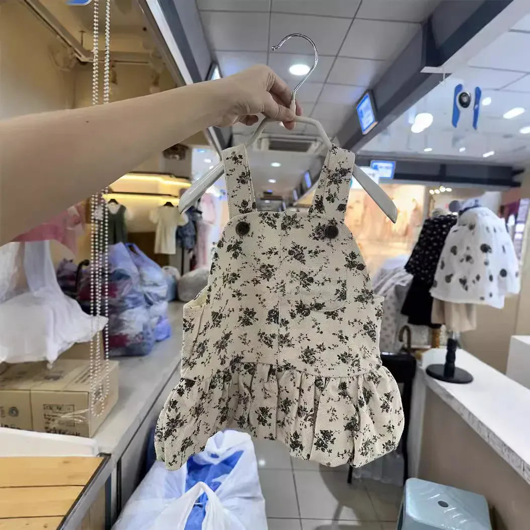 ノースリーブワンピース Floral / 9M  73CM ベビーワンピース リボン/フラワープリントサスペンダーボリュームスカートワンピース ジャンパースカート【mh0008586】