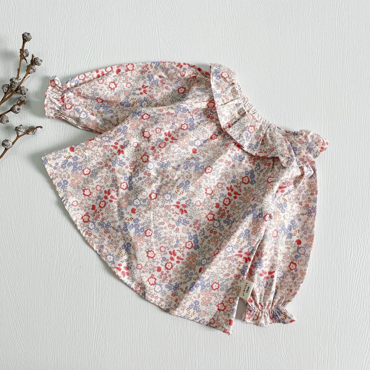 長袖シャツ・ブラウス floral printed / 73cm / 取り寄せ（7〜21日） ベビーキッズトップス 長袖チュニックブラウス フリル襟 フラワー花柄 水玉ドットプリント