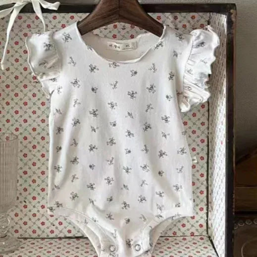 半袖ロンパース Flower / 66cm 0-6m ベビーロンパース フリルスリーブボディスーツ 3カラー【mh0005382】