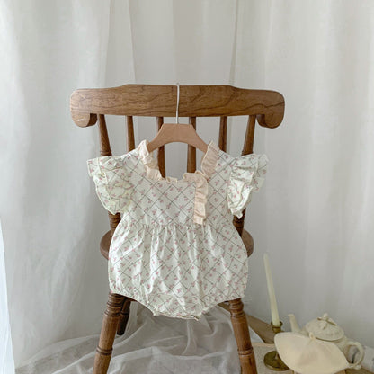 半袖ロンパース Flower / 6M/66cm ベビー チェック フリルスリーブ 半袖 ロンパース ガールズ【mh0002192】