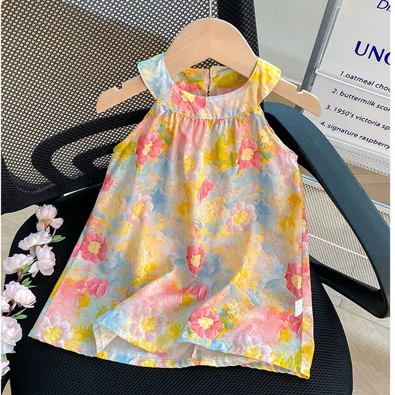 ノースリーブワンピース Flower / 90cm キッズワンピース ノースリーブサマードレス フラワー花柄プリント【mh0005650】