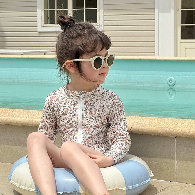 ベビー用水着 Flower / 90cm ガールズ水着 長袖ジップアップ花柄ワンピーススイムウェア【mh0010229】