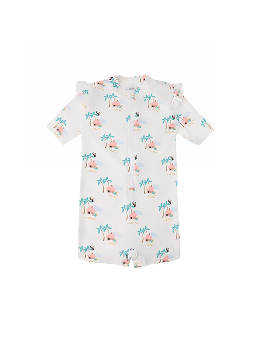 ベビー用水着 Flying sleeve swimsuit small house [swimsuit + swimming cap] / 80 ガールズ水着 半袖つなぎスイムウェア ラッシュガード【mh0009348】