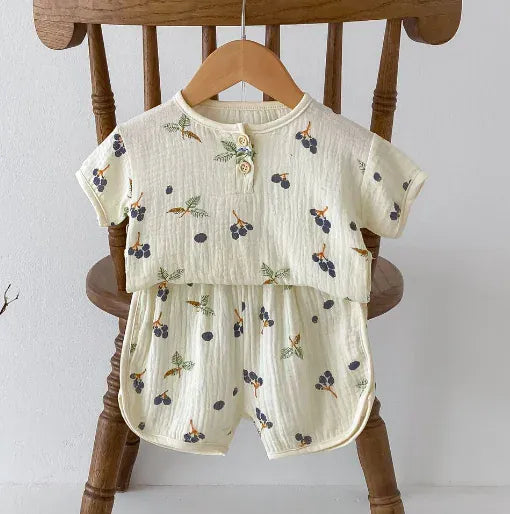 半袖パジャマ fruit / 66cm 0-6m ベビーセットアップ 2点セット パジャマ 半袖シャツ+ショートパンツ ルームウェア 3柄