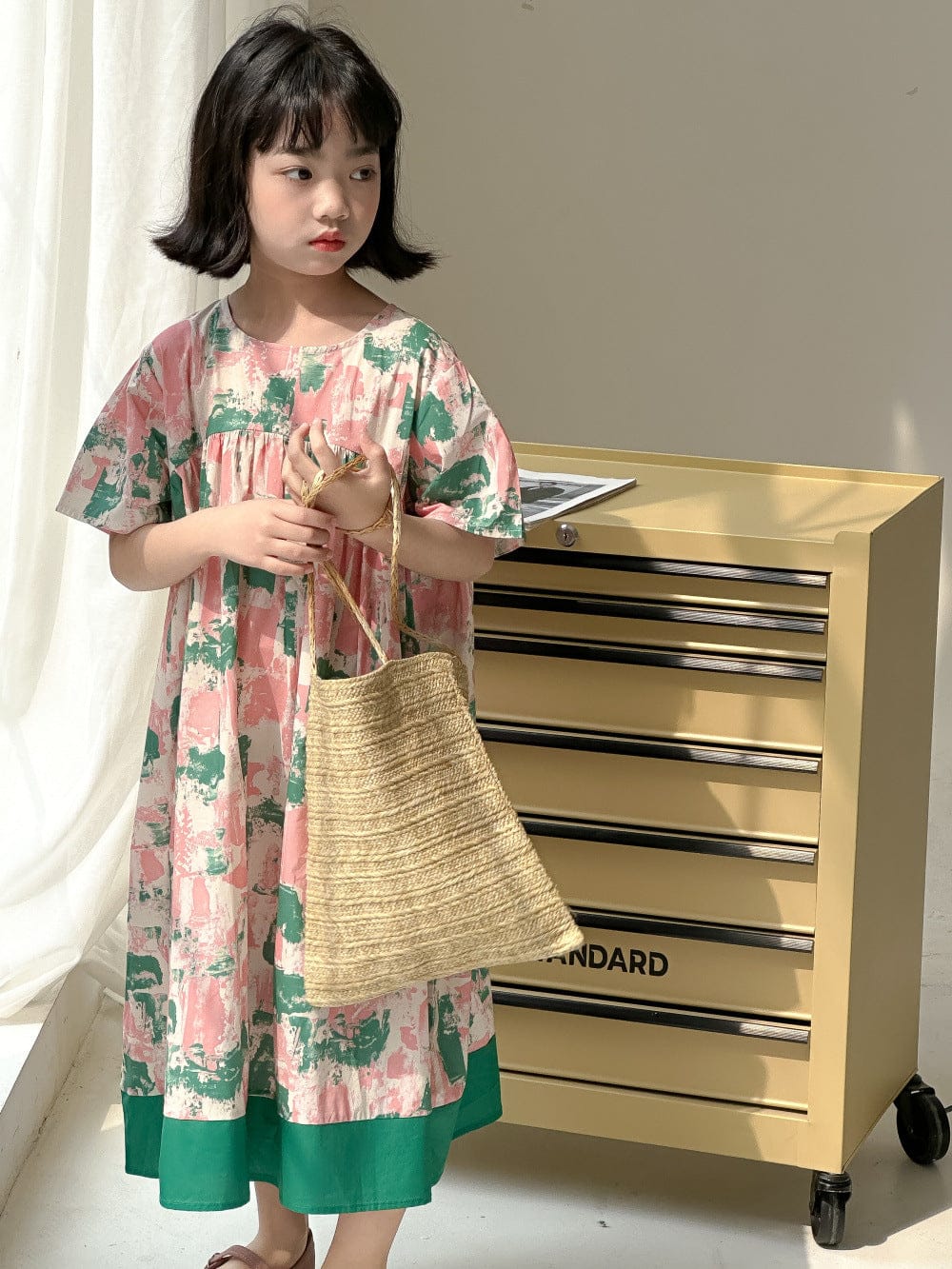 半袖セットアップ girl dress / 90cm 1-2y / 取り寄せ（7〜35日） キッズセットアップ 2点セット/ワンピース ボーイズ半袖シャツ+ショートパンツ/ガールズ半袖ワンピース リゾートフラワープリント リンクコーデ 兄弟姉妹 お揃いコーデ