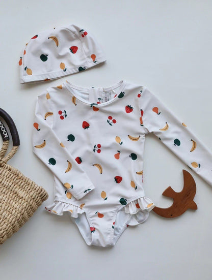 ベビー用水着 girl one-piece swimsuit fruit / 80 ガールズ水着 長袖ワンピーススイムウェア ラッシュガード【mh0009298】