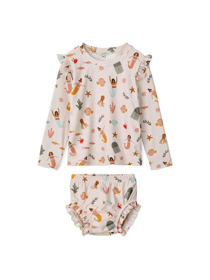 ベビー用水着 Girl's split mermaid [free swim cap of the same suit] / 80 ガールズ水着 長袖セパレートスイムウェア ラッシュガード【mh0009366】