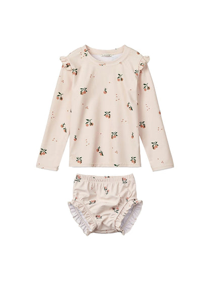 ベビー用水着 Girl's Split Pink Fruit [Gift of Suited Swimming Cap] / 80 ガールズ水着 長袖セパレートスイムウェア ラッシュガード【mh0009366】