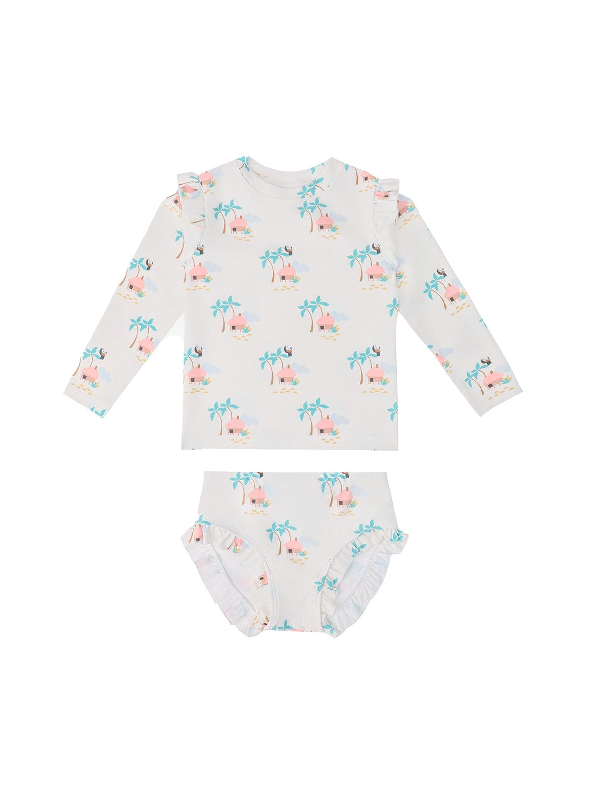 ベビー用水着 Girl's split small house [free suited swimming cap] / 80 ガールズ水着 長袖セパレートスイムウェア ラッシュガード【mh0009366】