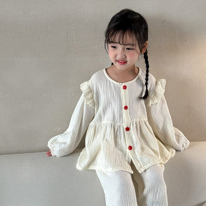 長袖パジャマ Girl s Suit / 80cm キッズ 長袖 パジャマ セット シンプル ガールズ ボーイズ 6926