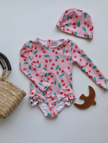 ベビー用水着 girls one-piece swimsuit raspberry / 80 ガールズ水着 長袖ワンピーススイムウェア ラッシュガード【mh0009298】