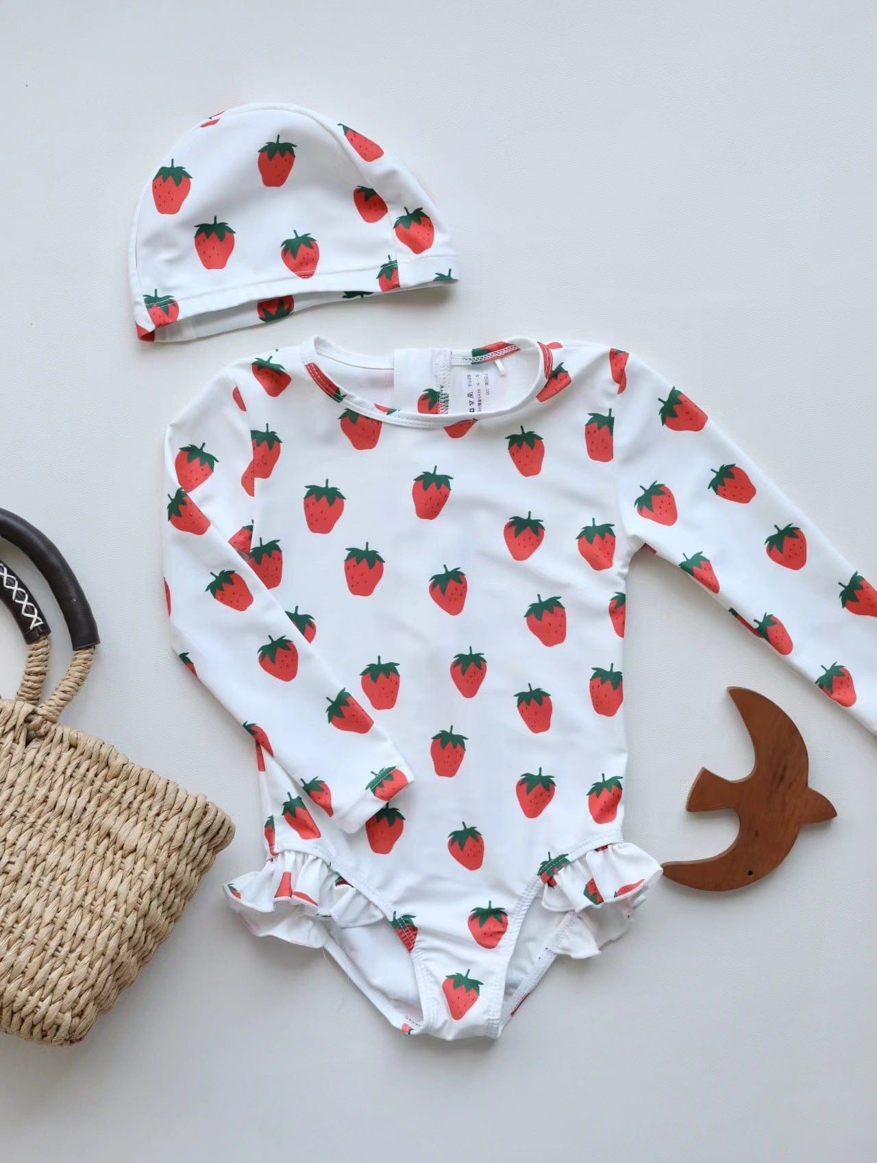 ベビー用水着 girls one-piece swimsuit strawberry / 80 ガールズ水着 長袖ワンピーススイムウェア ラッシュガード【mh0009298】