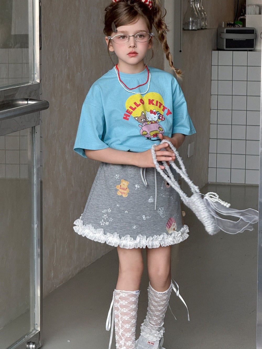 スカート Gray / 100cm 裾フリルプリントスウェットスカート【mh0010382】